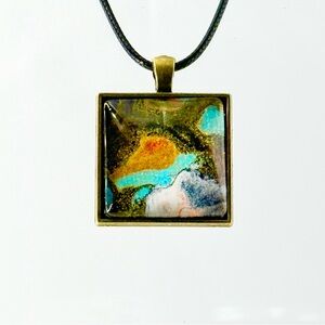 Artistic Square Pendant Necklace with Gold Frame